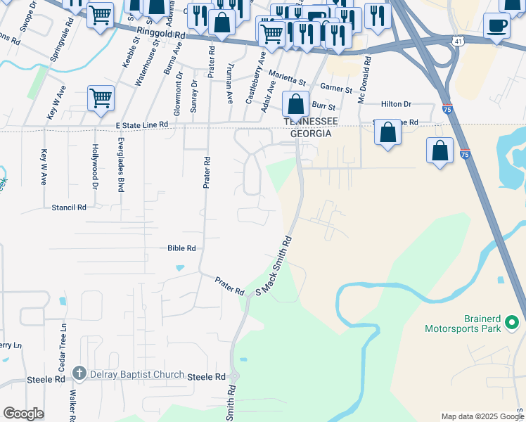 map of restaurants, bars, coffee shops, grocery stores, and more near 171 Cambridge Circle in Rossville