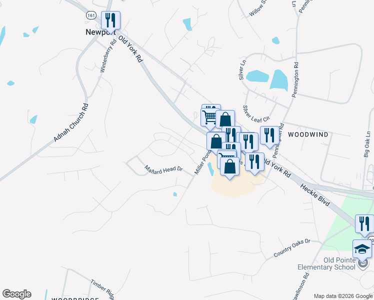 map of restaurants, bars, coffee shops, grocery stores, and more near 224 Mallard Head Drive in Rock Hill