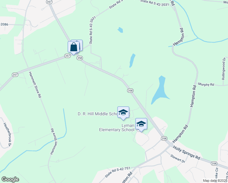 map of restaurants, bars, coffee shops, grocery stores, and more near 1501 Holly Springs Road in Lyman