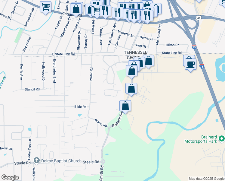 map of restaurants, bars, coffee shops, grocery stores, and more near 171 Cambridge Circle in Rossville