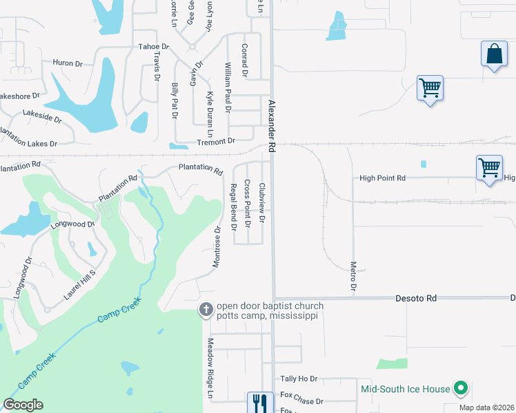 map of restaurants, bars, coffee shops, grocery stores, and more near 8337 Clubview Drive in Olive Branch