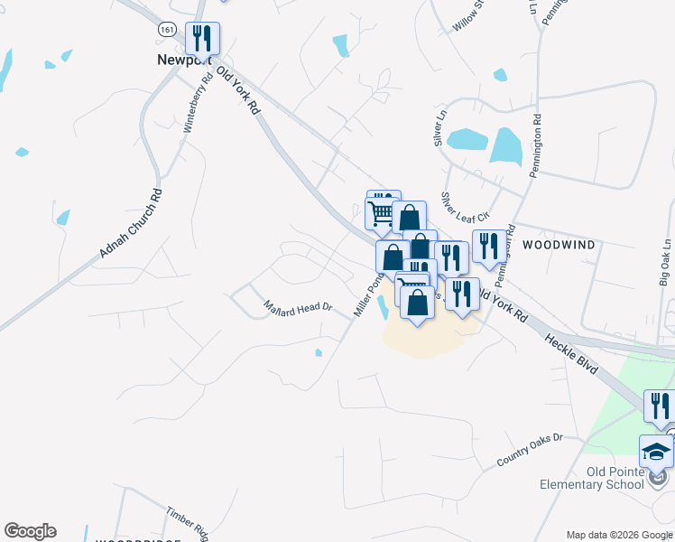 map of restaurants, bars, coffee shops, grocery stores, and more near 224 Mallard Head Drive in Rock Hill