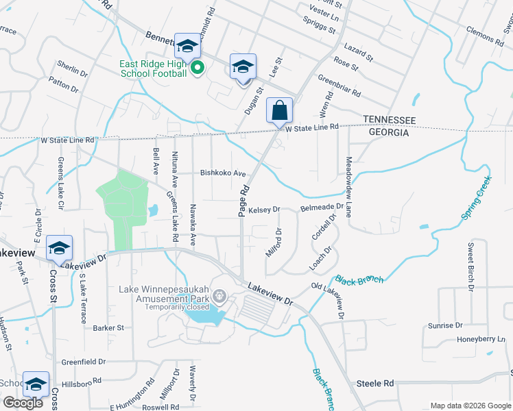 map of restaurants, bars, coffee shops, grocery stores, and more near 55 Kelsey Drive in Rossville