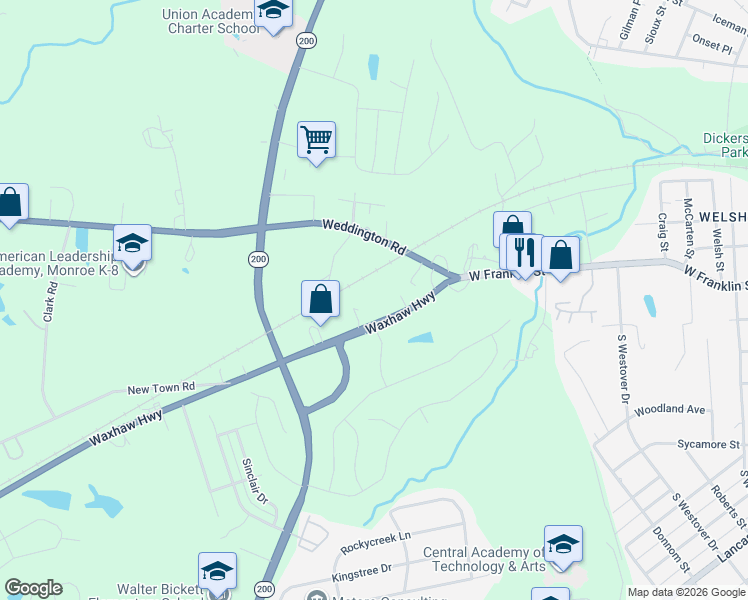 map of restaurants, bars, coffee shops, grocery stores, and more near 2006 Waxhaw Highway in Monroe