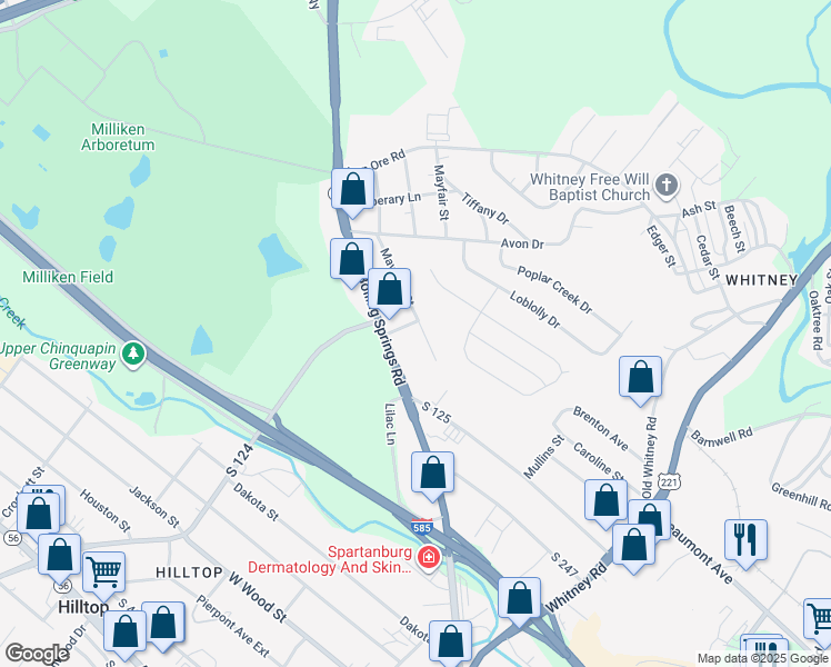 map of restaurants, bars, coffee shops, grocery stores, and more near 1014 Mayview Street in Spartanburg