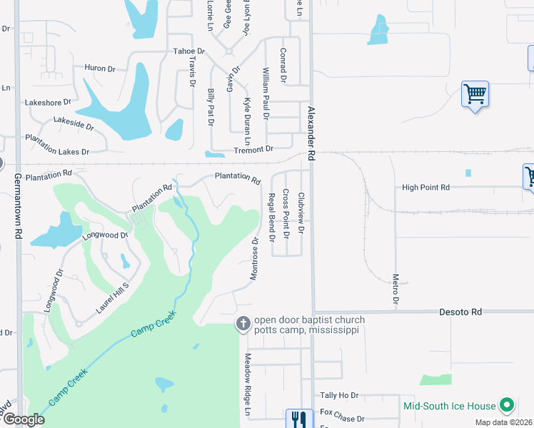 map of restaurants, bars, coffee shops, grocery stores, and more near 8325 Regal Bend Drive in Olive Branch