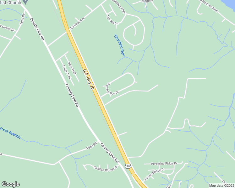map of restaurants, bars, coffee shops, grocery stores, and more near 108 Crooked Run Drive in New Bern