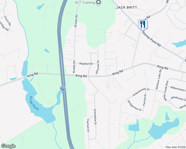 map of restaurants, bars, coffee shops, grocery stores, and more near 8370 King Road in Fayetteville