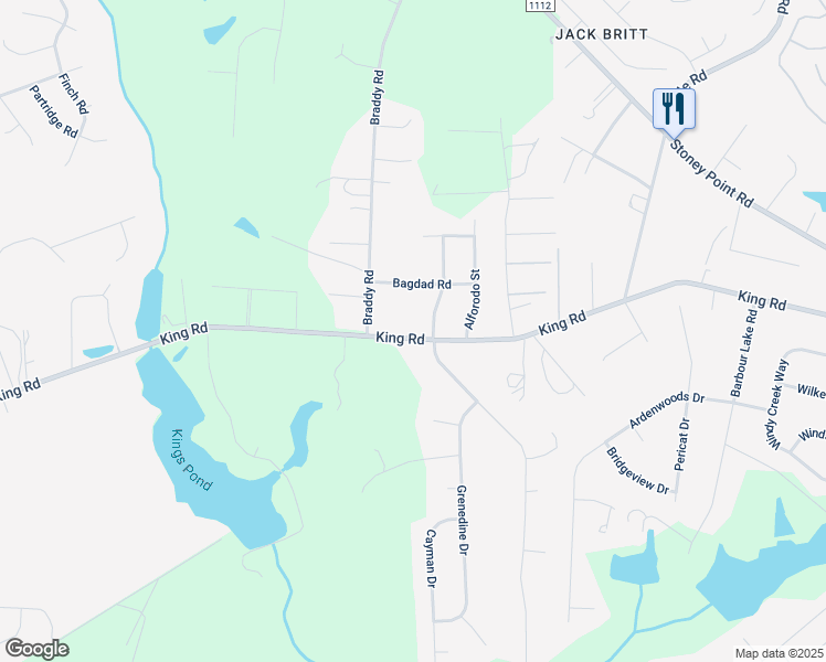 map of restaurants, bars, coffee shops, grocery stores, and more near 8424 King Road in Fayetteville