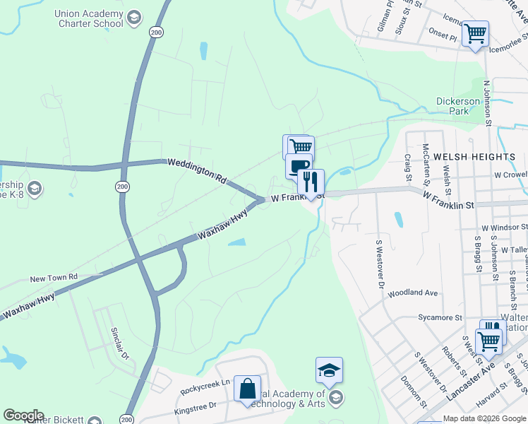 map of restaurants, bars, coffee shops, grocery stores, and more near 1711 West Franklin Street in Monroe
