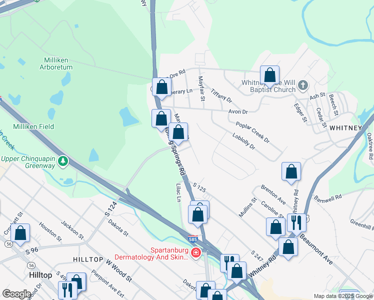 map of restaurants, bars, coffee shops, grocery stores, and more near 1014 Mayview Street in Spartanburg