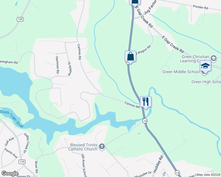 map of restaurants, bars, coffee shops, grocery stores, and more near 3100 Cannon Road in Greer