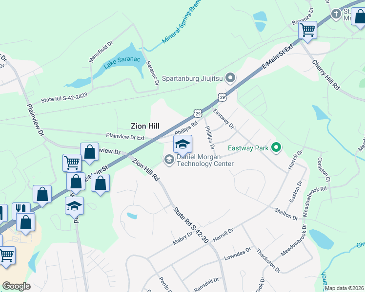map of restaurants, bars, coffee shops, grocery stores, and more near 201 Zion Hill Rd in Spartanburg