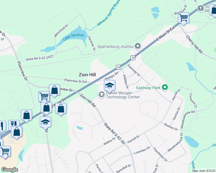 map of restaurants, bars, coffee shops, grocery stores, and more near 201 Zion Hill Rd in Spartanburg