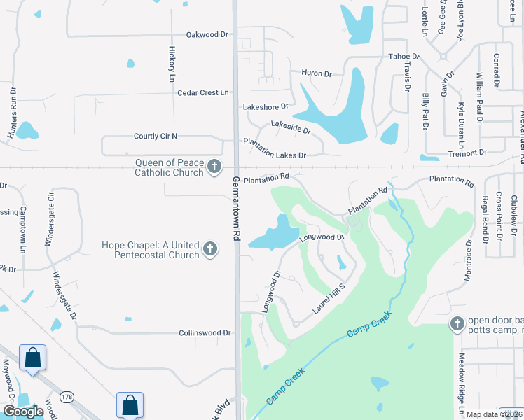 map of restaurants, bars, coffee shops, grocery stores, and more near 8432 Germantown Road in Olive Branch