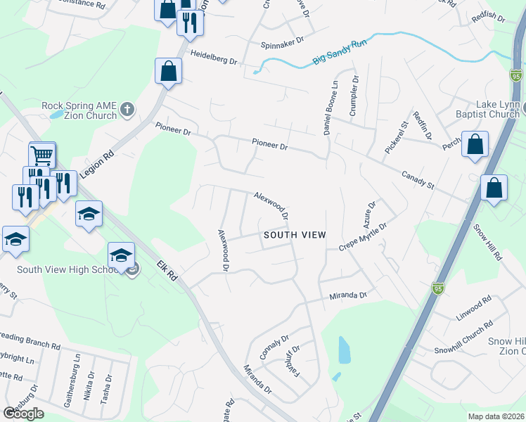 map of restaurants, bars, coffee shops, grocery stores, and more near 4519 Davenport Drive in Hope Mills