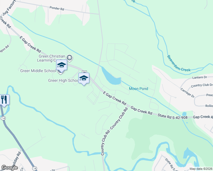 map of restaurants, bars, coffee shops, grocery stores, and more near 2814 East Gap Creek Road in Greer