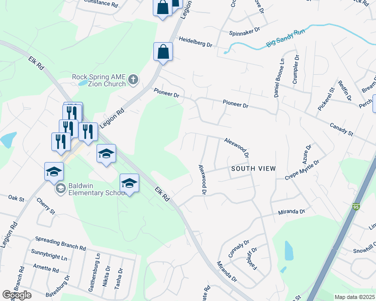 map of restaurants, bars, coffee shops, grocery stores, and more near 4524 Broadway Court in Hope Mills