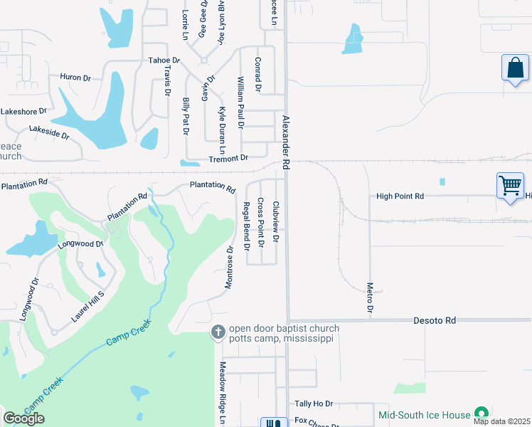 map of restaurants, bars, coffee shops, grocery stores, and more near 8396 Cross Point Drive in Olive Branch