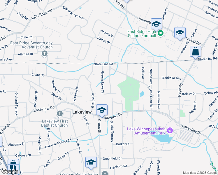 map of restaurants, bars, coffee shops, grocery stores, and more near 280 Greens Lake Circle in Rossville
