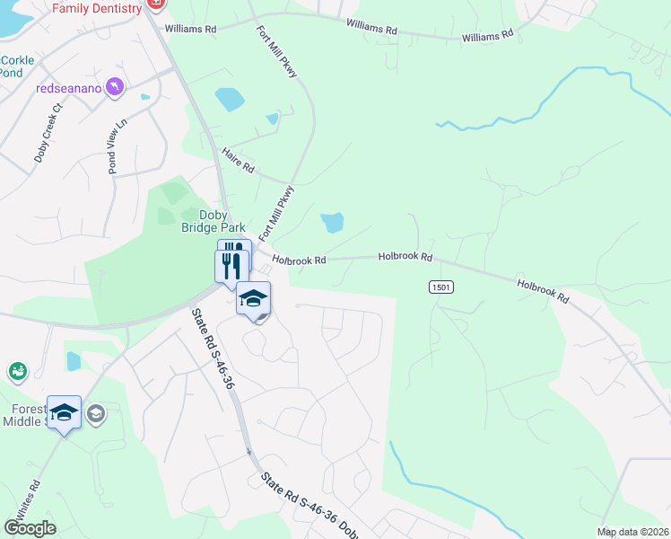 map of restaurants, bars, coffee shops, grocery stores, and more near 2031 Holbrook Road in Fort Mill