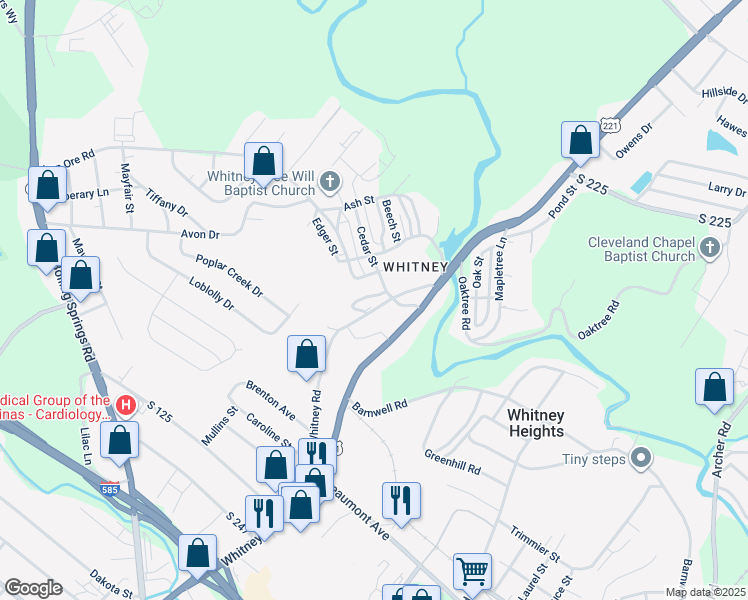 map of restaurants, bars, coffee shops, grocery stores, and more near 111 Larch Circle in Spartanburg