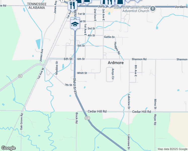 map of restaurants, bars, coffee shops, grocery stores, and more near 26696 Whitt Street in Ardmore
