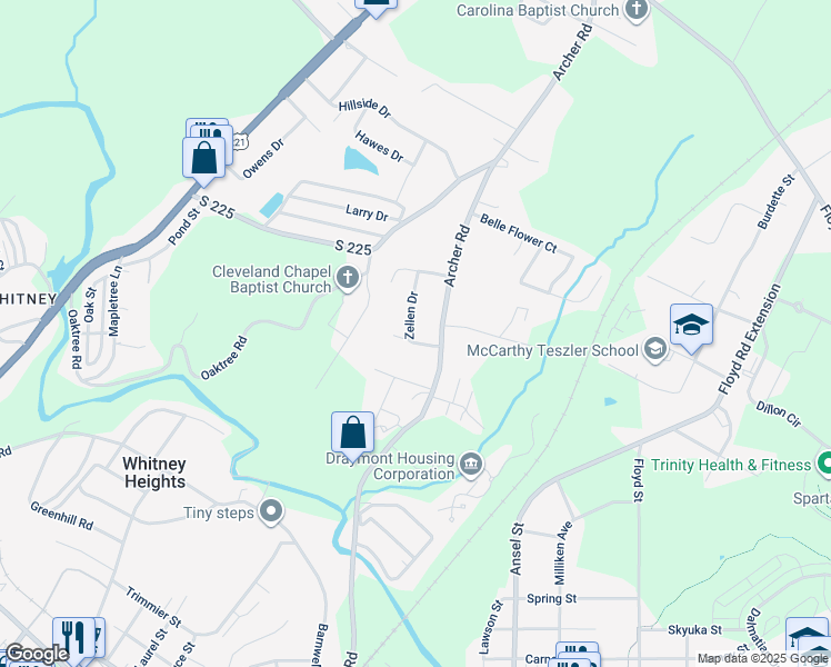 map of restaurants, bars, coffee shops, grocery stores, and more near 426 Zellen Drive in Spartanburg