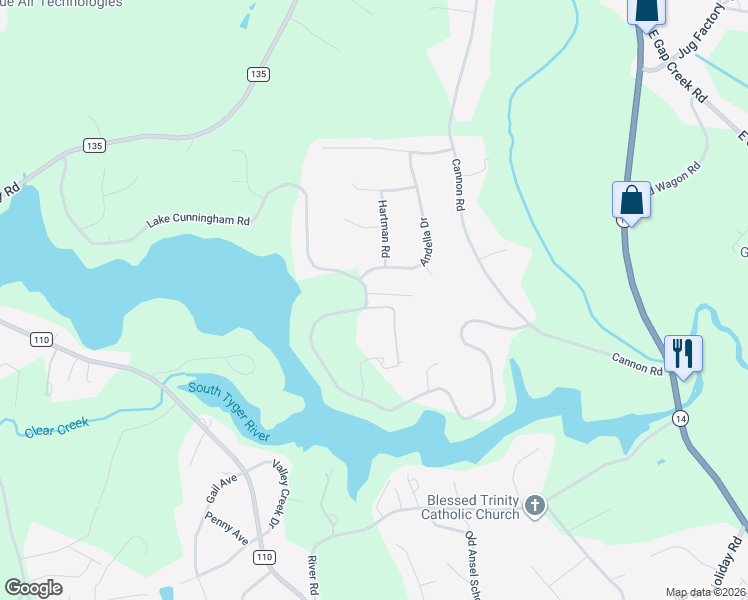 map of restaurants, bars, coffee shops, grocery stores, and more near 1 Talavera Lane in Greer