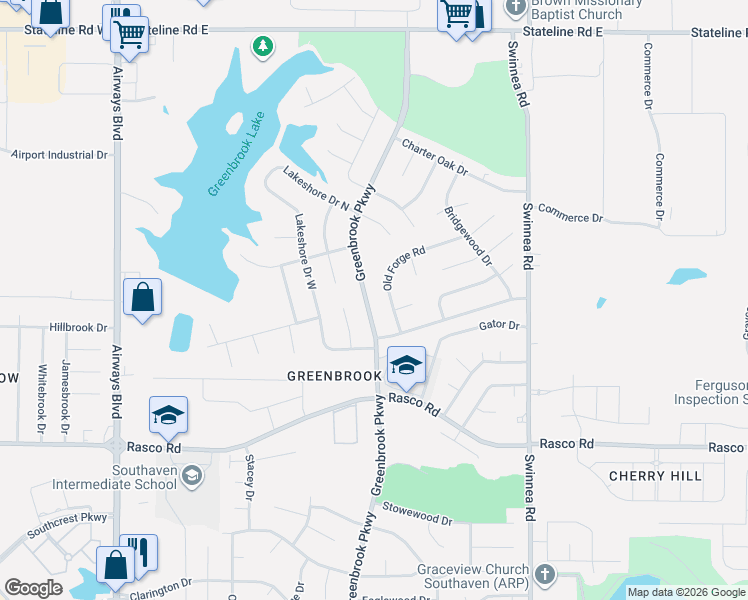 map of restaurants, bars, coffee shops, grocery stores, and more near 8360 Greenbrook Parkway in Southaven