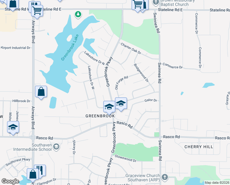 map of restaurants, bars, coffee shops, grocery stores, and more near 8360 Greenbrook Parkway in Southaven