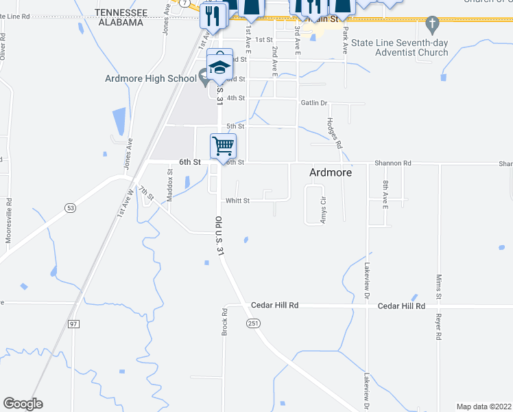 map of restaurants, bars, coffee shops, grocery stores, and more near 26636 Whitt Street in Ardmore