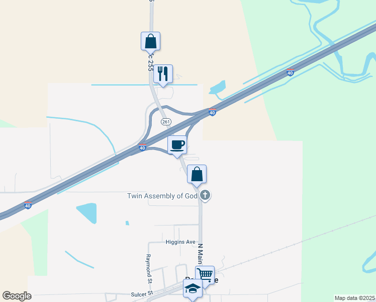 map of restaurants, bars, coffee shops, grocery stores, and more near 106 Lincoln Avenue in Palestine