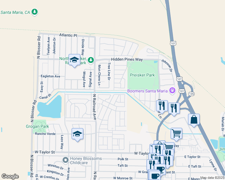 map of restaurants, bars, coffee shops, grocery stores, and more near 2231 Lexington Avenue in Santa Maria