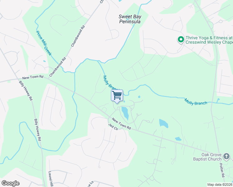 map of restaurants, bars, coffee shops, grocery stores, and more near 4702 New Town Road in Waxhaw