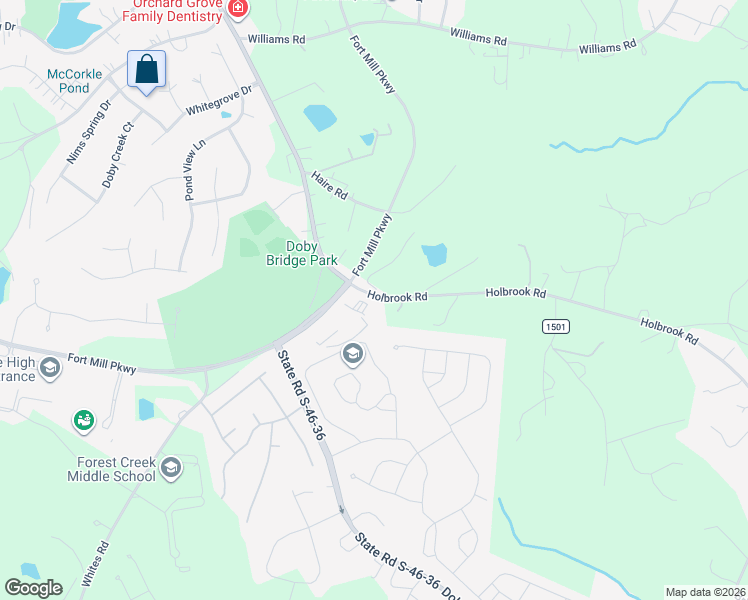 map of restaurants, bars, coffee shops, grocery stores, and more near 1950 Holbrook Road in Fort Mill
