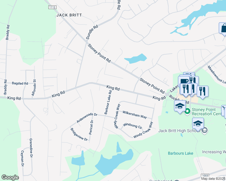 map of restaurants, bars, coffee shops, grocery stores, and more near 7887 King Road in Fayetteville