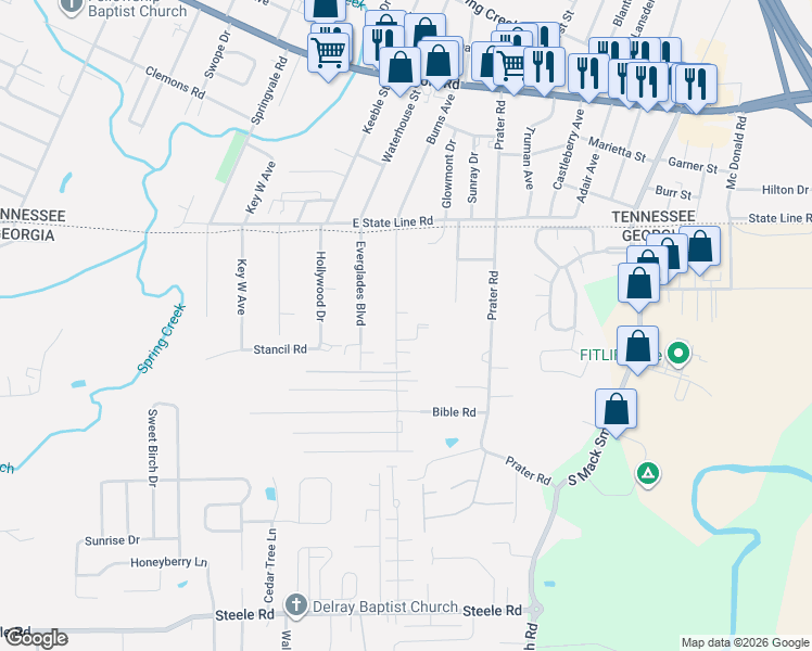map of restaurants, bars, coffee shops, grocery stores, and more near 201 Biscayne Blvd in Rossville