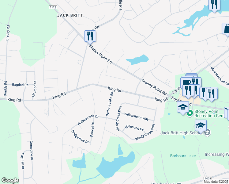map of restaurants, bars, coffee shops, grocery stores, and more near 7887 King Road in Fayetteville