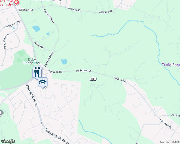 map of restaurants, bars, coffee shops, grocery stores, and more near 2150 Holbrook Road in Fort Mill