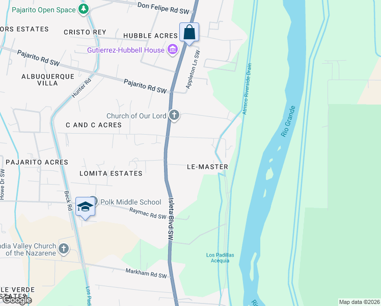map of restaurants, bars, coffee shops, grocery stores, and more near 2011 Brown Road Southwest in Albuquerque