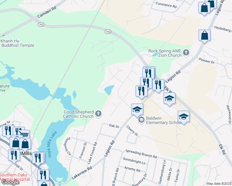 map of restaurants, bars, coffee shops, grocery stores, and more near 4939 Pinewood Drive in Hope Mills