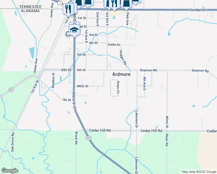 map of restaurants, bars, coffee shops, grocery stores, and more near 29083 Amy Circle in Ardmore