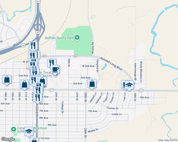 map of restaurants, bars, coffee shops, grocery stores, and more near 110 28th Street in Canyon