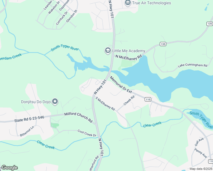 map of restaurants, bars, coffee shops, grocery stores, and more near 1835 Memorial Drive Extension in Greer