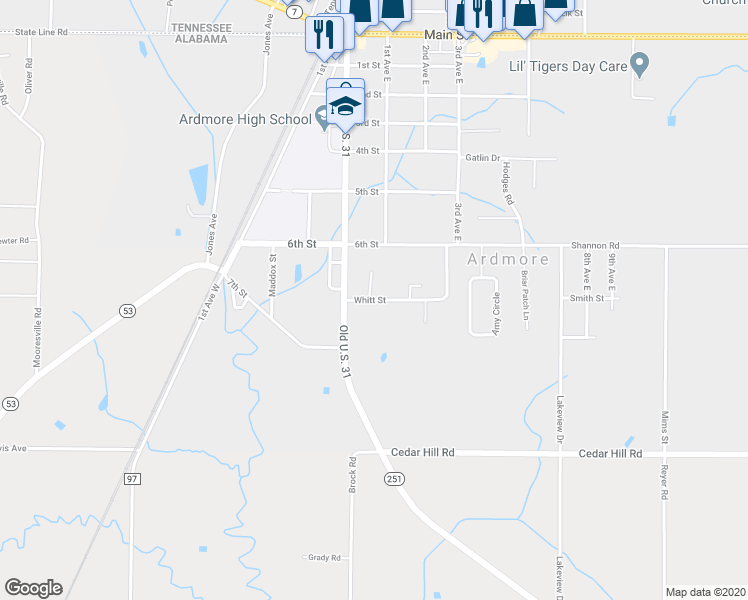 map of restaurants, bars, coffee shops, grocery stores, and more near 26661 Whitt Street in Ardmore