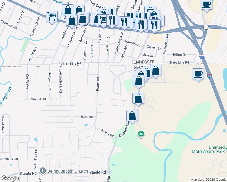 map of restaurants, bars, coffee shops, grocery stores, and more near 19 Great Oaks Circle in Rossville