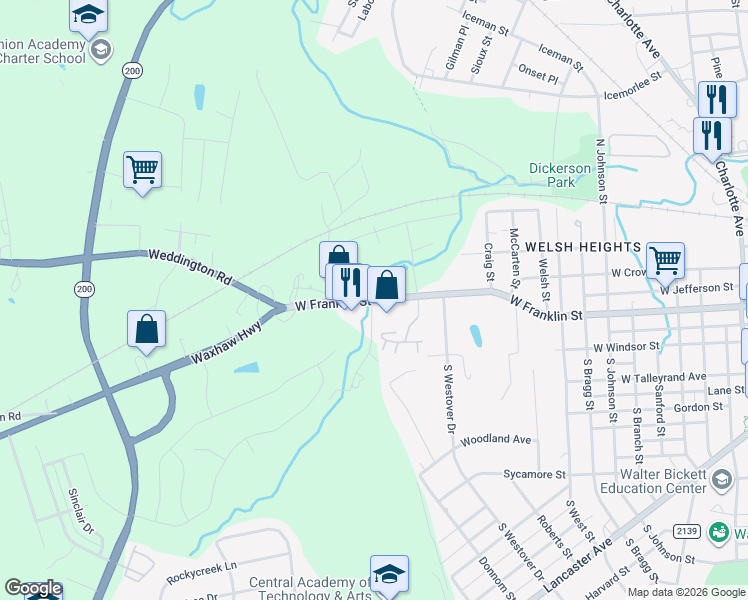 map of restaurants, bars, coffee shops, grocery stores, and more near 75 West Franklin Street in Monroe