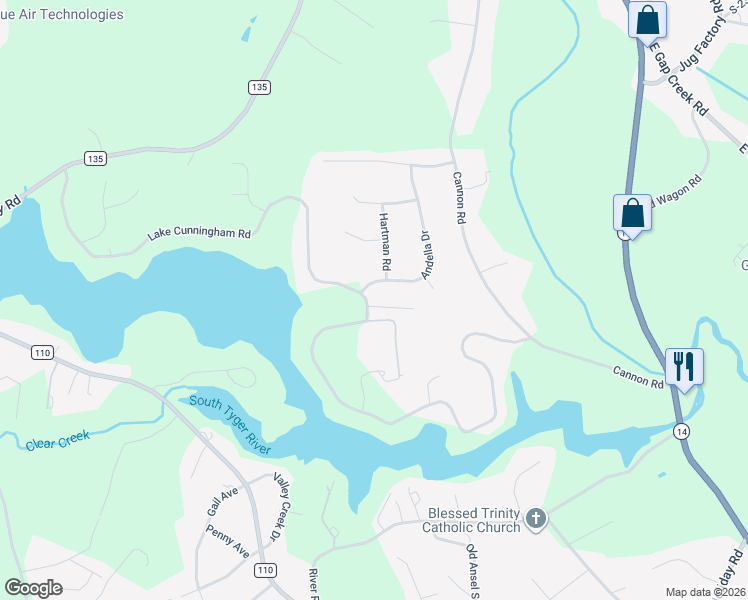 map of restaurants, bars, coffee shops, grocery stores, and more near 1 Talavera Lane in Greer