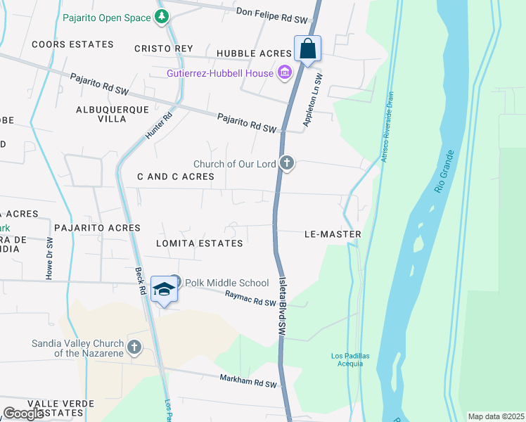 map of restaurants, bars, coffee shops, grocery stores, and more near 6319 Isleta Boulevard Southwest in Albuquerque